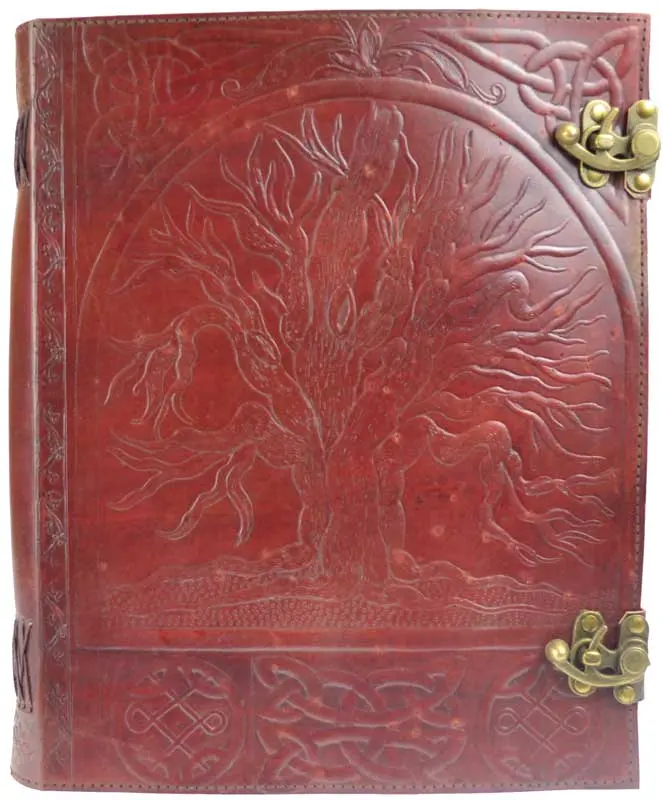 10" x 13" Tree of Life Leather Journal — Large Blank Book with Latch