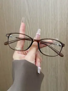 1PC Women's Elegant Oval Eyeglass Frames, Retro Minimalist Small Frame, Lightweight TR Full-Rim, Brown Transparent Style, Stylish Glasses, Comfortable Fit for Office, Street Style & Everyday Outfits, Trending Glasses, Trendy Frames