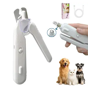 2-in-1 Electric Dog & Cat Nail Grinder Clippers, Professional Painless Claw Trimmer with LED Light, USB Rechargeable for Small/Medium/Large Pets, White Pet Grooming Tool