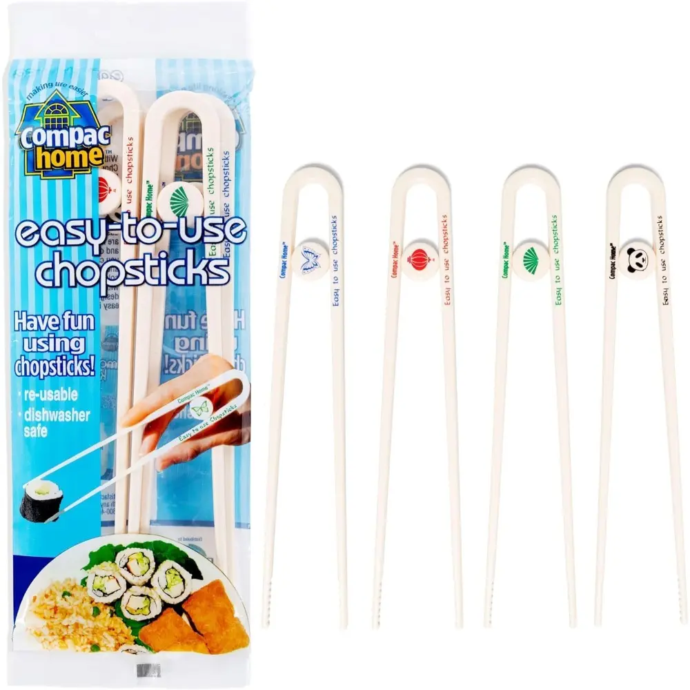 Plastic Chopsticks, 4-Piece Set Kitchen Cutlery, Easy-to-Use Dishwasher Safe Tableware, Ideal for All Ages, Parties