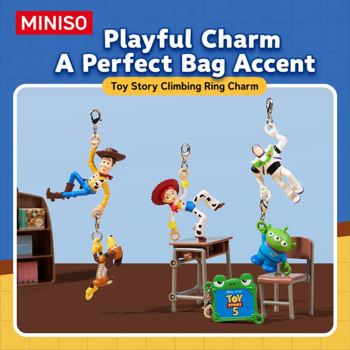 MINISO x Disney Pixar Toy Story Climbing Character Bag Charm - Cute Keychain Pendant for Backpacks, Keys, Gifting，Back To School
