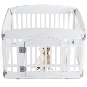 Dog Playpen - 4/6-Panel Safe & Secure Pet Fence, Foldable & Portable for Indoor/Outdoor Use, Easy to Clean (White)