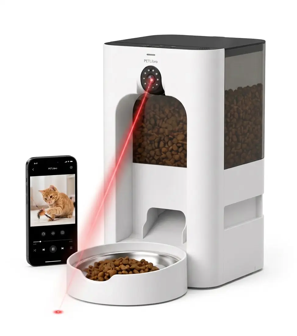 2026 5L Smart Automatic Pet Feeder with 5G WiFi, 2-Way Audio, 1080P HD 100° Wide-Angle Lens, Night Vision, Laser Toy, Motion Detection, Waterproof Body, Anti-Clog Design, 5L Hopper Timed Dispenser for Cats, Dogs, Automatic Feeder