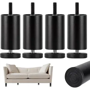4 Pack 4 Inch Adjustable Furniture Legs, M8 x 35 Thread 8mm Metric, Aluminum Alloy Height Adjustable Replacement Metal Legs for Bed Sofa Table