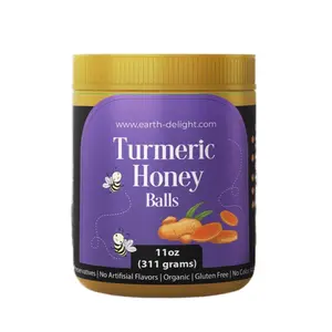 Organic Turmeric Honey Balls - 10+ Proven Health Benefits - Handmade with Love - 8oz/16oz Container - Flavor, Natural