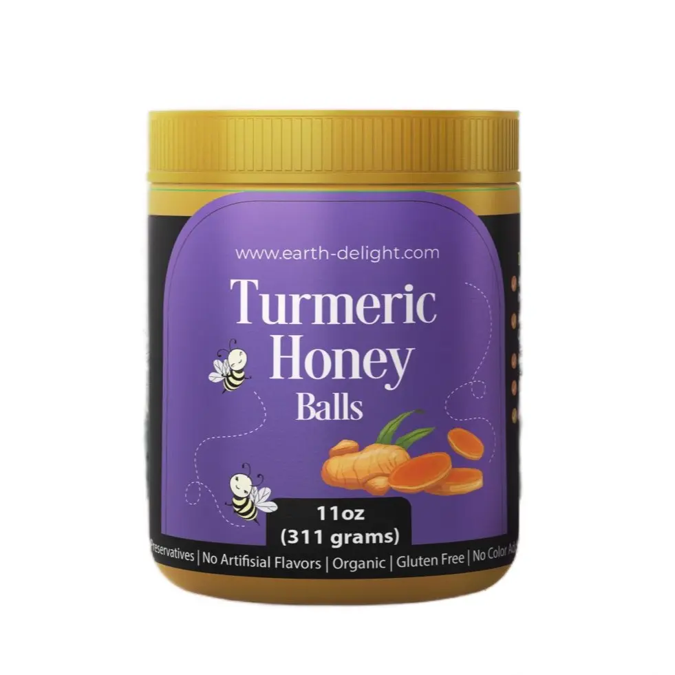Organic Turmeric Honey Balls - 10+ Proven Health Benefits - Handmade with Love - 8oz/16oz Container - Flavor, Natural