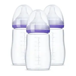 Anti-Colic Baby Bottles for Breastfeeding Babies, 8 Ounces, 3 Count, Includes 3 Medium Flow Nipples, Size M