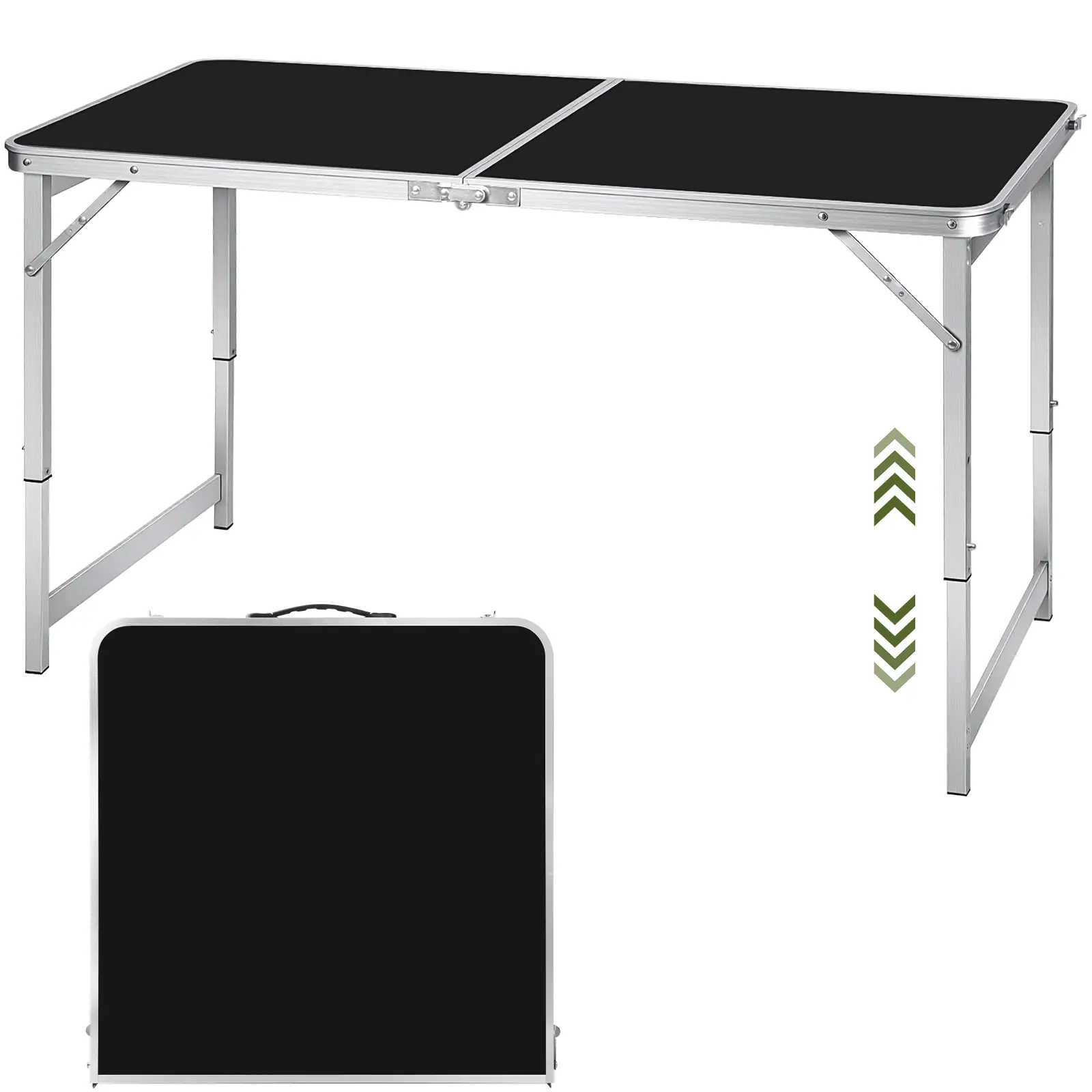 Fastwinghome 4-Ft Rectangular Folding Dining Table - Adjustable Height Settings, Carrying Handle, Indoor & Outdoor Black Outdoor Furniture Table