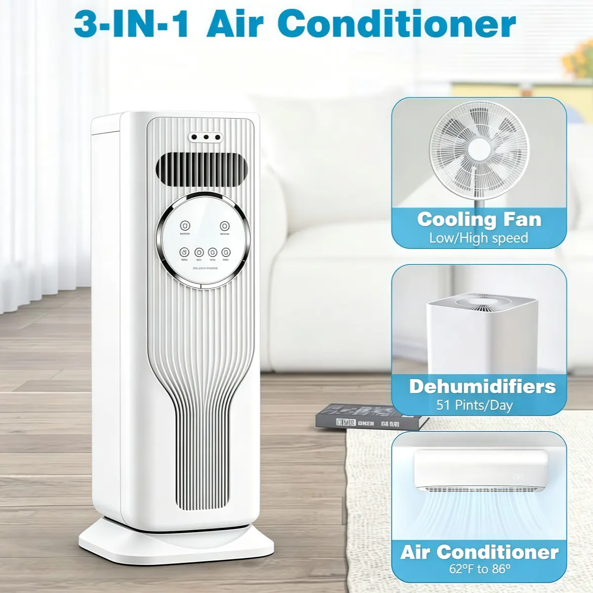 2026 New Arrival 12000BTU Portable Air Conditioner - Ice Crystal Air Cooler Fan（Water & Ice）Ultra Quiet Fast Cooling Mobile AC, Smart 24H Timing Energy Efficient, Suitable for Bedroom Office Living Room, Summer Comfort Cool All Day, TikTok Mid Year Sale