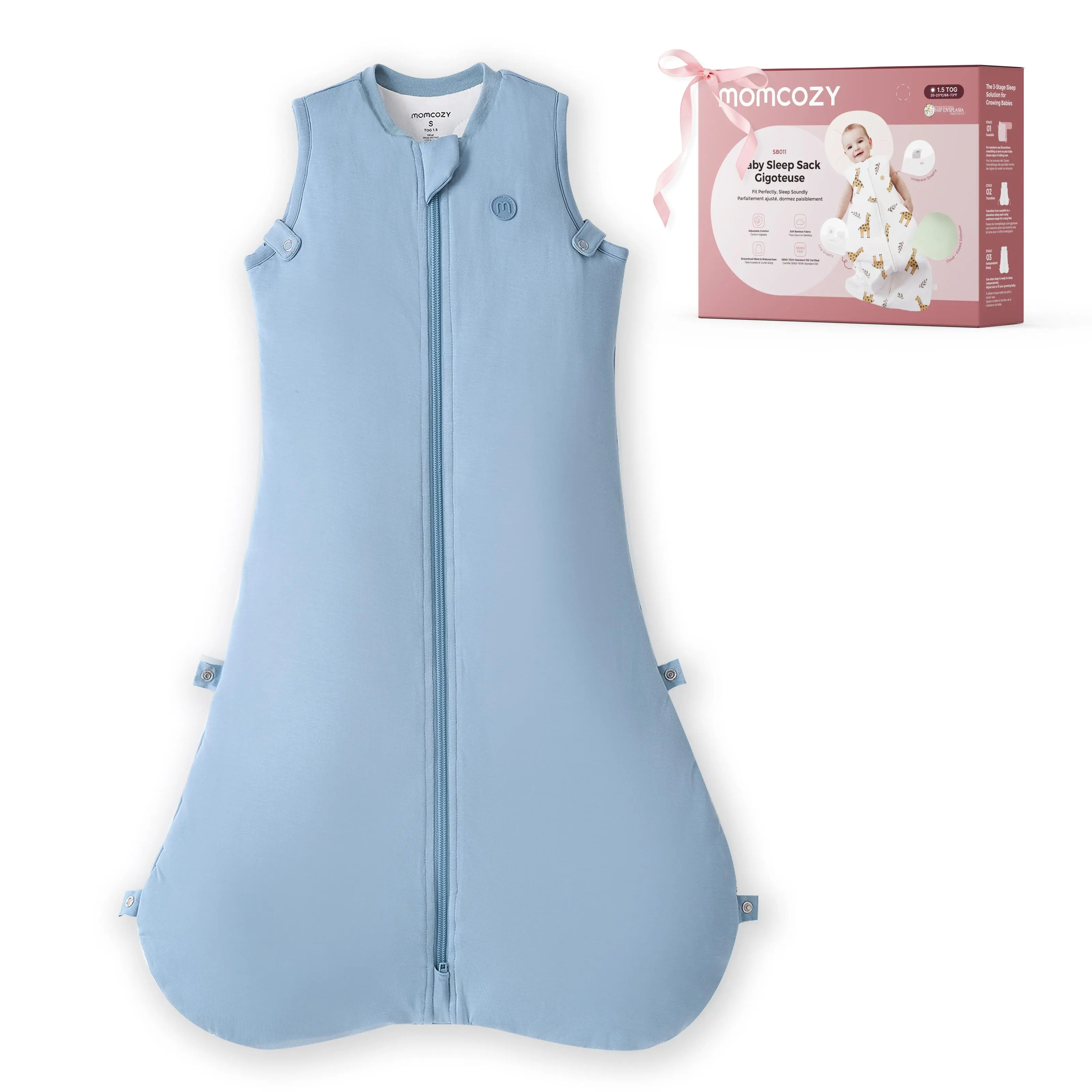 Momcozy Sleep Sack for Baby 6–12 Months, 1.5 TOG Wearable Blanket with Supportive Plush Filling, Two-Way Zipper for Easy Diaper Changes, Snap-Fit Design for Growing Babies, B