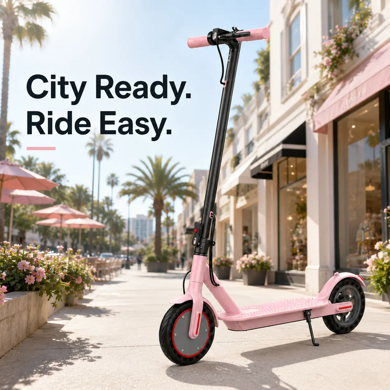 Electric Scooter for Adults, 350W Foldable Commuter E Scooter, 19 MPH Max Speed, Up to 21 Miles Range, App Control, 3 Riding Modes, Front & Rear Lights, Lightweight Pink Electric Scooter