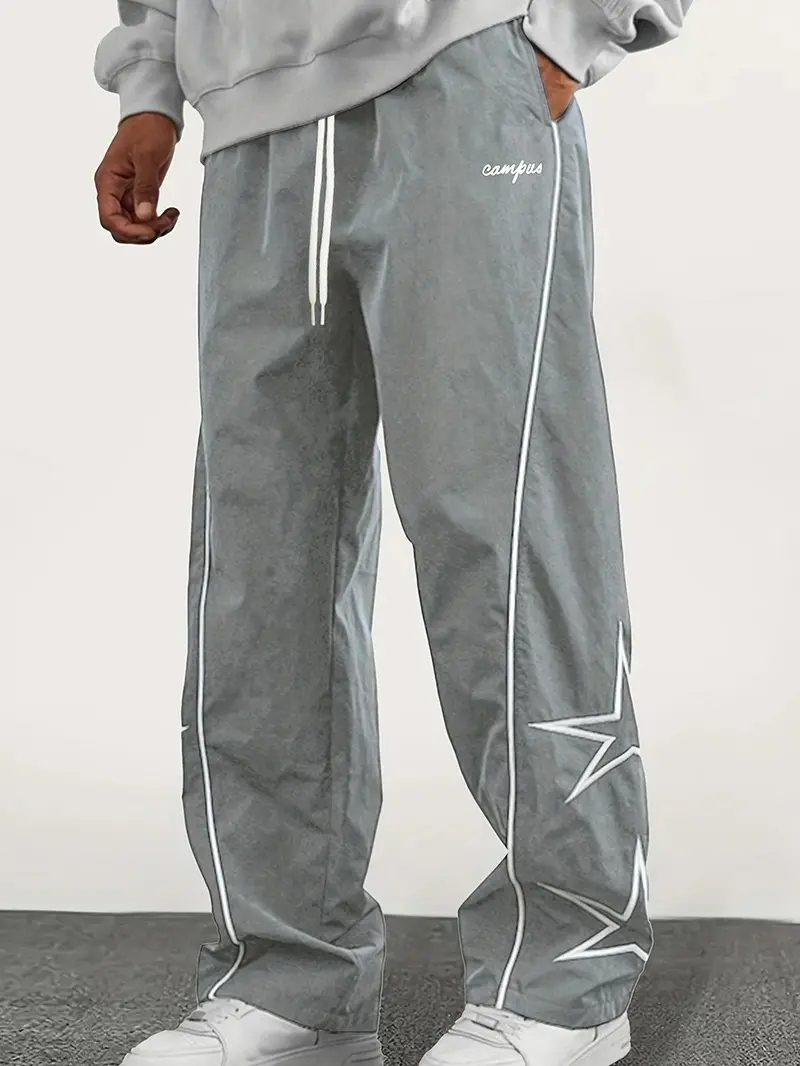 Trendy campus-style outfit: star-print sweatpants paired with a solid-color hooded sweatshirt—effortlessly transitions between casual and sporty looks, featuring comfortable fabric and a fashionable, versatile design., Activewear, Long Sleeve, Sportswear,