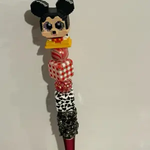 Fancy Pen with Boy Mouse - Unique Design Featuring Red and White Checkered Pattern and Sparkling Accents