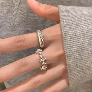 Minimalist Cross Ring for Women, Adjustable Copper Band with Zircon Stone Inlay, Stylish Open Design Jewelry