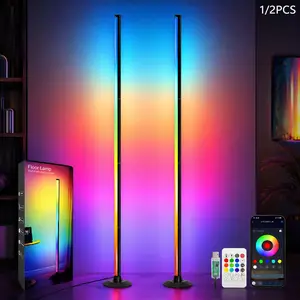 Corner Floor Lamp, RGBIC LED Corner Lamp with Smart Modern Floor Lamp, App & Remote Control, Music Sync, Color-Changing Standing Lamp for Bedrooms, Living Rooms, and Gaming Rooms rgb light effect indoor ambient
