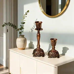 European Style Candlestick 2-Piece Set 7.4 Inches + 3.9 Inches Bronze Carved Combination Set / Vintage Candlestick / Festival Gift Box Edition Suitable for Christmas / Weddings / Home Decoration