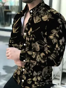 Men's Black Novel Floral Pattern Long Sleeve Casual Shirt
