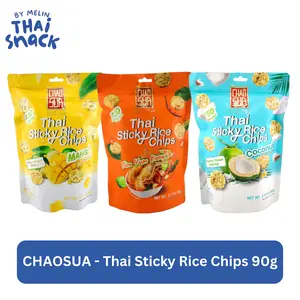 ChaoSua Thai Sticky Rice Chips 90g -2pk Flavors (Tom Yum Kung Flavor, Coconut,  Mango)
