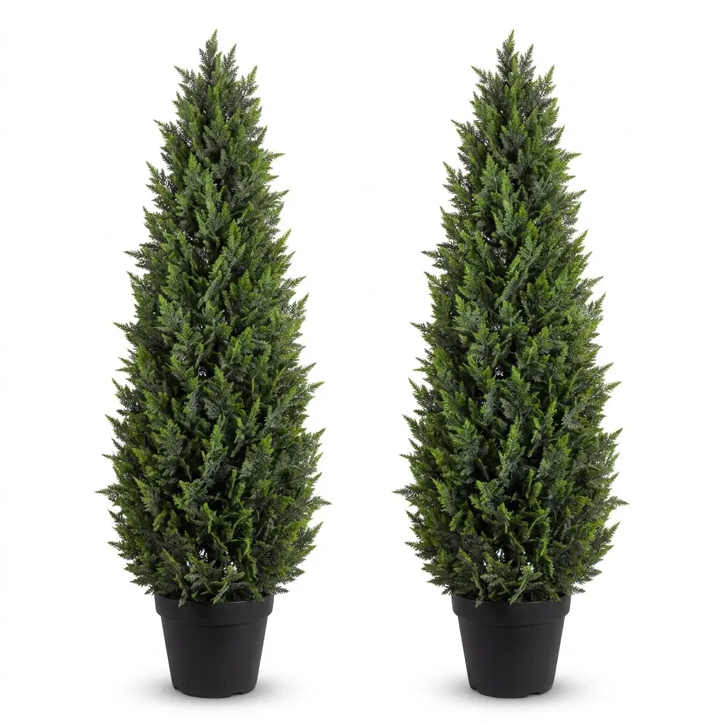 4ft Artificial Cedar Topiary Tree Set of 2, Ultra Lush Faux Cypress Outdoor Trees with Upgraded Weighted Base & UV Protection, Realistic Fade-Resistant Evergreen Shrub for Porch, Patio, Home Entrance Decor campingessentials