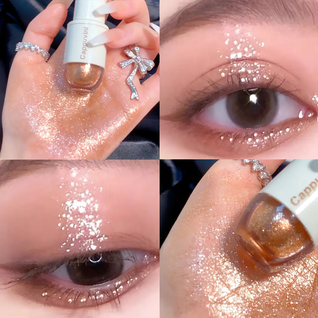 Cappuvini Mermaid Tears Liquid Glitter Eyeshadow - Starry Night Sparkle & Pearlescent Shine - Smudge-Proof Makeup for All-Day Wear - Bear-Themed Bottle - Glossy Finish
