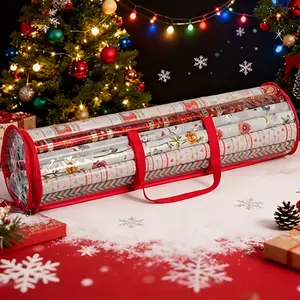 PVC Gift Packaging Storage Box - Round Multi-Functional Wrapping Paper Roll Holder, Large Capacity Storage Bag, Equipped with Dual Handles and Secure Closure, Suitable for Christmas, Halloween, and Holiday Supplies Gift Packaging