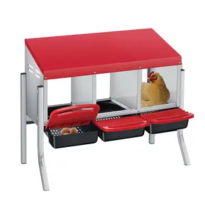 Durable Metal Chicken Nesting Box, 3/4-Compartment Laying Box with Sturdy Legs, Pull-Out Egg Tray for Easy Collection and Cleaning,  for Farm and Backyard Chicken Coops, Orange