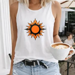 Women Flame Sun Graphic Tank Top Trendy Summer Sleeveless Top Womenswear