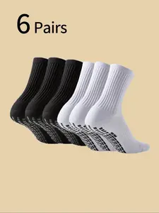 6 Pairs Professional Sports Mid-Calf Socks, Youth Non-Slip Football Socks, Shock Absorbing Wear-Resistant Terry Bottom Basketball Socks