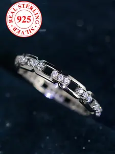 S925 Sterling Silver Chain Ring with Artificial Zircon, Stackable Rings, Unisex Fashion Hip Hop Style, Unique Rings, Perfect Gift for Friends (with Box)