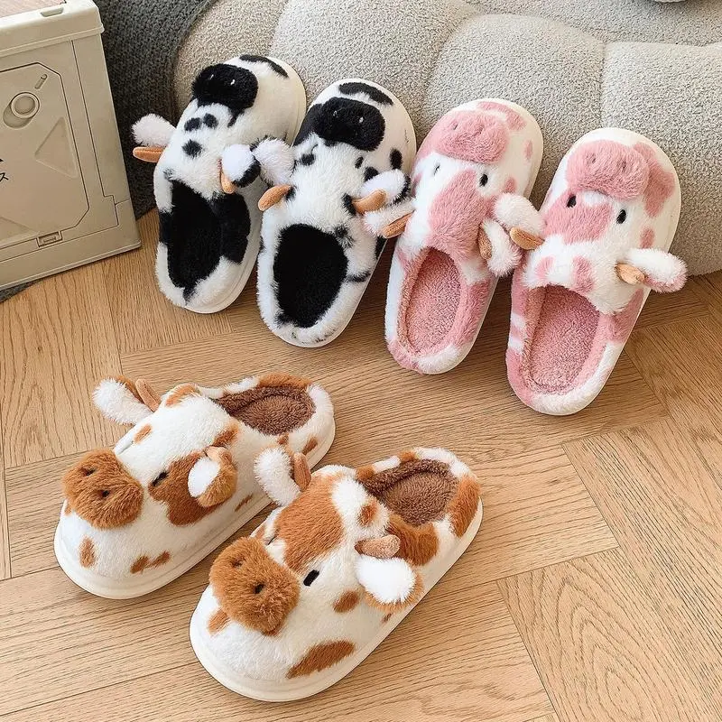 Women's Fashion Cotton Slippers Cozy & Warm Closed Toe Non Slip Shoes,Winter Indoor Bedroom Slippers Cute Cartoon Furry Cotton Slippers