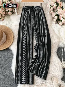 Women's All Over Print Tie Waist Wide Leg Pants, Bohemian Aesthetic Casual Comfy Trousers for Daily Holiday Vacation Wear, Women's Bottoms for Summer