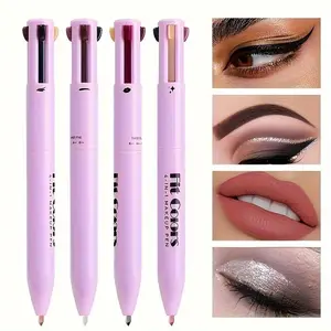 [BUY 1 GET 1 FREE] 4-in-1 Multifunctional Makeup Pencil, All-in-One Portable Touch Up Pen with Eyeliner Lip Liner Eyebrow Pencil & Highlighter, Matte Finish Mixed Colors Professional Beauty Tool for Travel Friendly Makeup On-the-Go Versatile Cosmetic