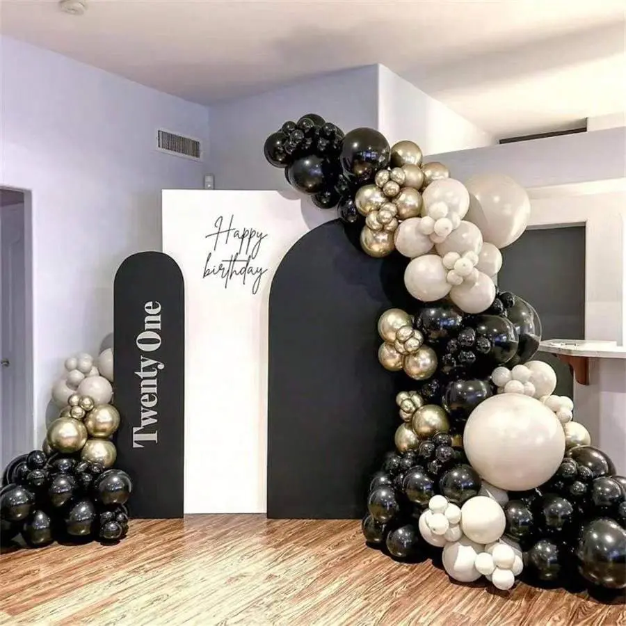 139 Black, Golden, and Ivory Balloon Garland Arch Sets, Decorations for Birthdays, Graduations, Weddings, Bridal Showers, Retirements, Singles, Christmas, Mother's Day, and Graduation Parties