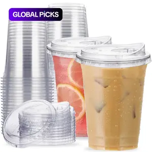 16oz Ice Coffee Cup with Lid, Transparent Plastic Disposable Cups, No Straw, Recyclable, Ideal for Parties, Weddings, Events #GLOBAL PICKS