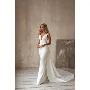 Sexy V-Neck Sleeveless Tail Wedding Dress Long Dress