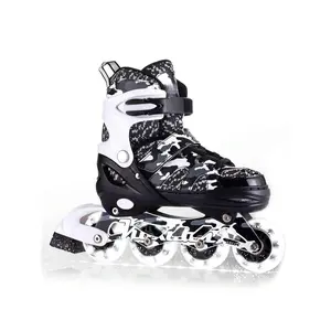 Black and White Camouflage Adjustable Inline Skates with Light-up Wheels for Teenagers Suitable for Girls and Boys Beginners