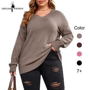 Chulianyouhuo 2026  Women Plus Size Sweaters Cable Knit Long Sleeve V Neck Sweaters Tops Casual Soft Loose Fit Pullover Sweater TikTokShopHolidayHaul