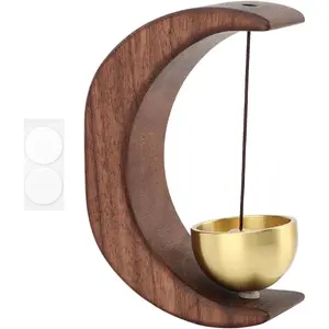 Bell for Door Opening, Magnetic Type Decorative Modern Crisp Sound Wooden Bell, Entry Doorbell Gate Bell Chime with Brass Bell, Hanging Bell for Door Entrance Fridge Shop (Moon shape)