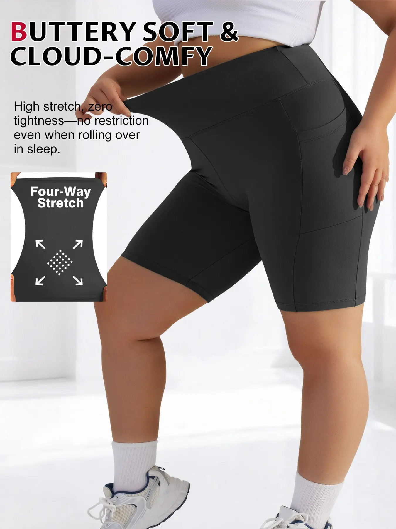 High Waist Pocketed Tight Stretch Knit Shorts, Side Pockets, Abdominal Control, High Stretch Fabric, High Elasticity, Summer Essential, Yoga Fitness Shorts, Yoga Biker Shorts, Workout Yoga Shorts, Soft Stretch Shorts
