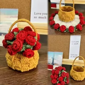 DIY 3D Cute Crochet Flower Table Coasters Material kit Handmade Flower Crochet Coaster Set with Plant Pot Holder Soft Decorative Cup Mat Housewarming Gift(DIY Material kit)