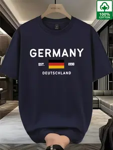 Men's Germany Est.1990 Deutschland Flag T-Shirt, 100% Cotton Short Sleeve, National Pride Tee, Casual Fitted Long Clothing
