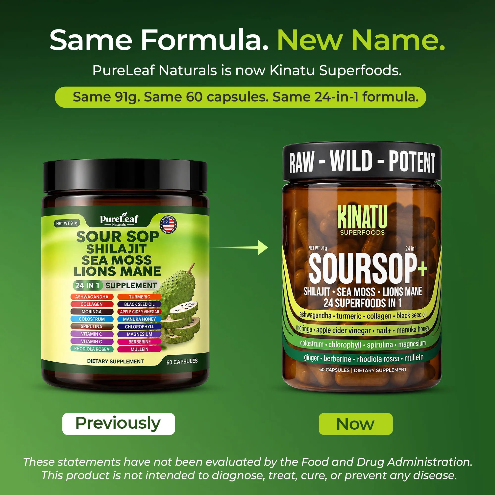 PureLeaf 24-in-1 Soursop Dietary Supplement with Soursop, Shilajit, Sea Moss, Lion's Mane, Moringa & Trace Minerals - Natural Health & Fitness Support