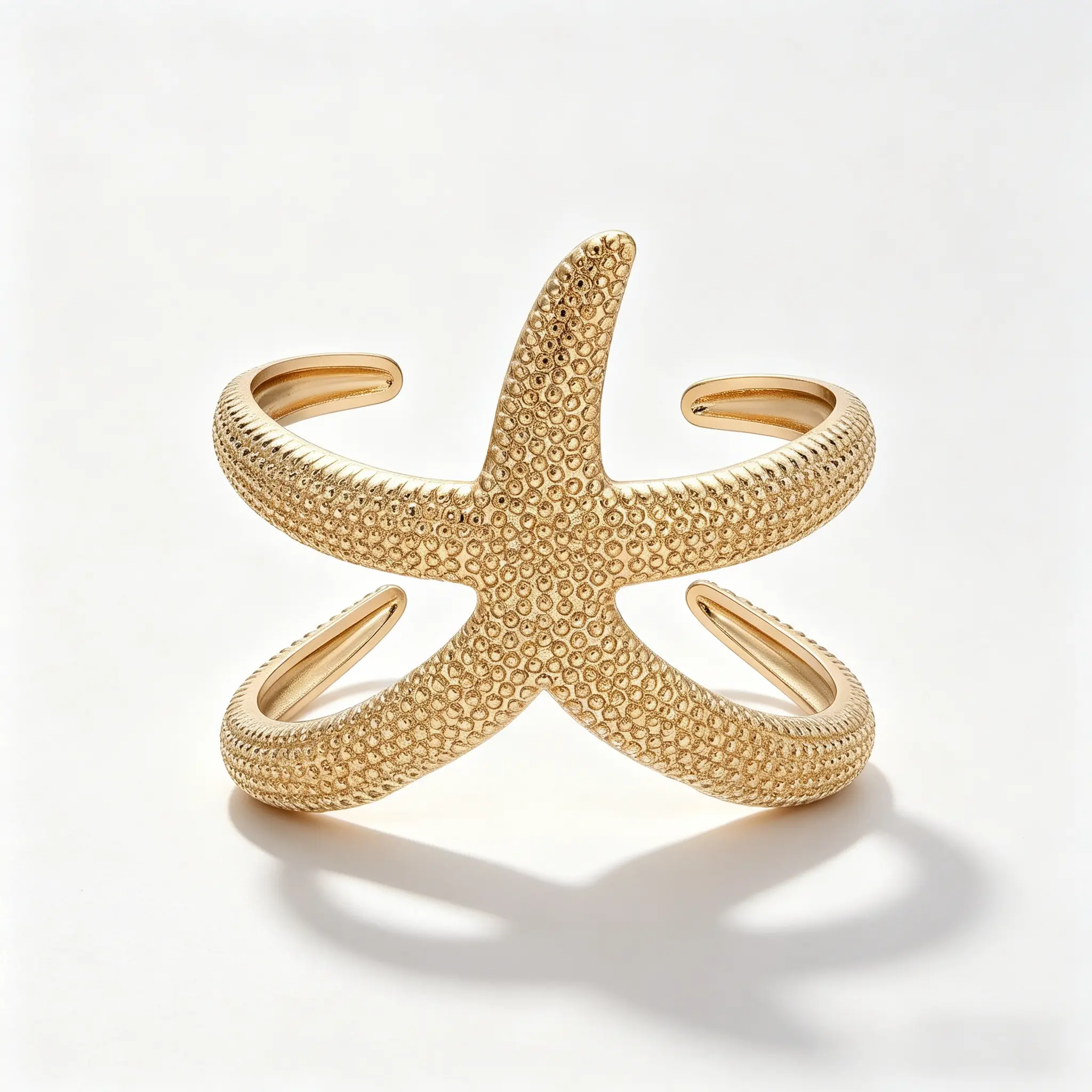 Women's Starfish Shape Hug Cuff Bracelet - Textured Surface Ocean Beach Jewelry, Wrap-Around Design, Everyday Wear Gift, Jewelry for Women, Stainless Steel Bracelet, Anniversary, Bangle, One-Piece