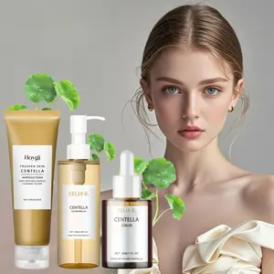 Hot selling 3 pieces of Centella asiatica set, Centella asiatica essence+makeup remover+facial cleanser, refreshing and mild, moisturizing, improving dry skin, mildly cleaning skin, delicate pores, smooth, tender skin, moisturizing essence, creating smoot