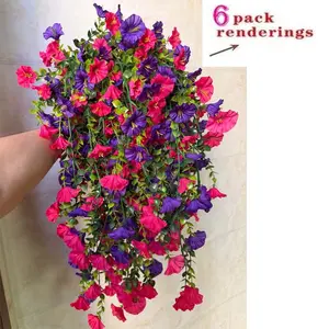 6-Piece UV-Resistant Artificial Spring Summer Trumpet Vine, Vibrant & Flowers, Realistic Petals, Durable Plastic Indoor/outdoor Decor, Faux Hanging Plant