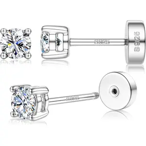 LOLIAS 1pairs 14K Gold Plated Moissanite Stud Earrings with Flat Back,925 Sterling Silver Moissanite Earring for Women Men,Small Round Cut D Color VVS1 Stud Earrings Hypoallergenic Jewelry Gift