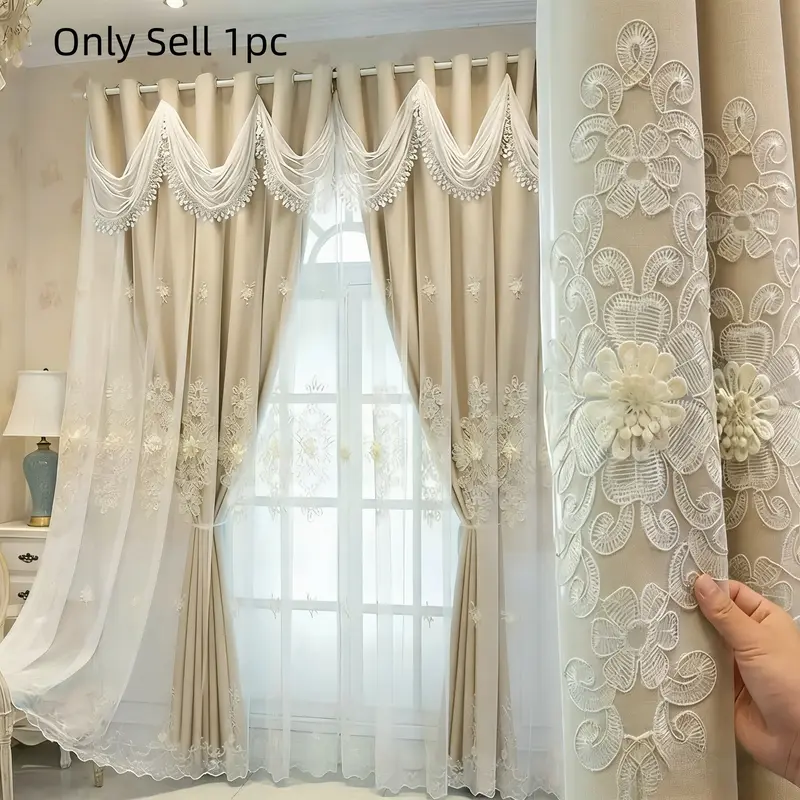 1pc Double Layer Light Blocking European Luxury Curtain, Window Curtain, Wave Header Design, Suitable for Living Room, Bedroom, Multiple Spaces