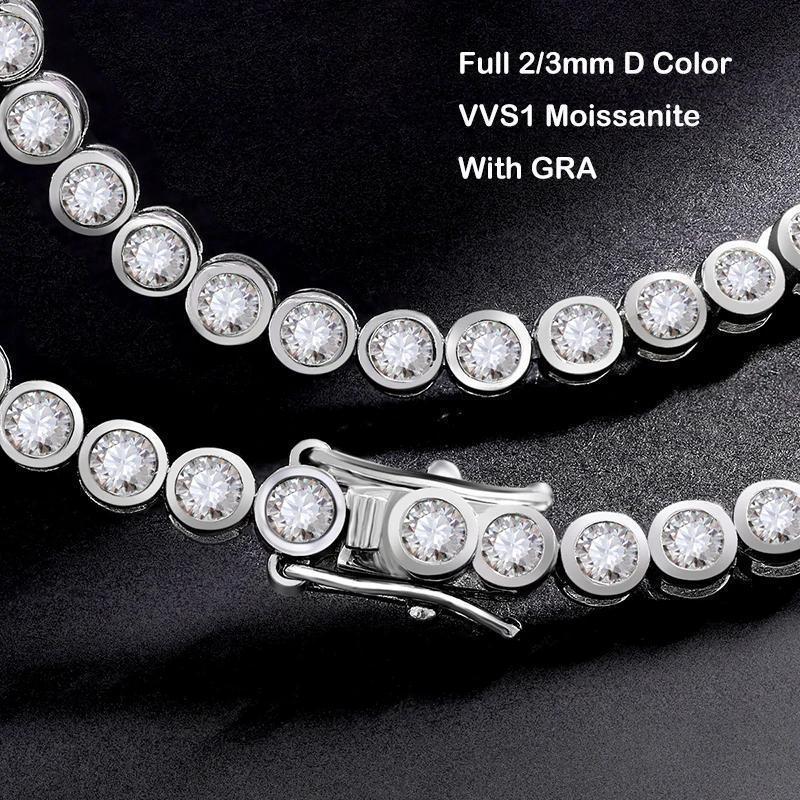 EWYA Sparkling 2/3mm Full Moissanite Tennis Bracelet for Women Party S925 Silver Plated 18K Pass Diamond Test Bezel Bracelets