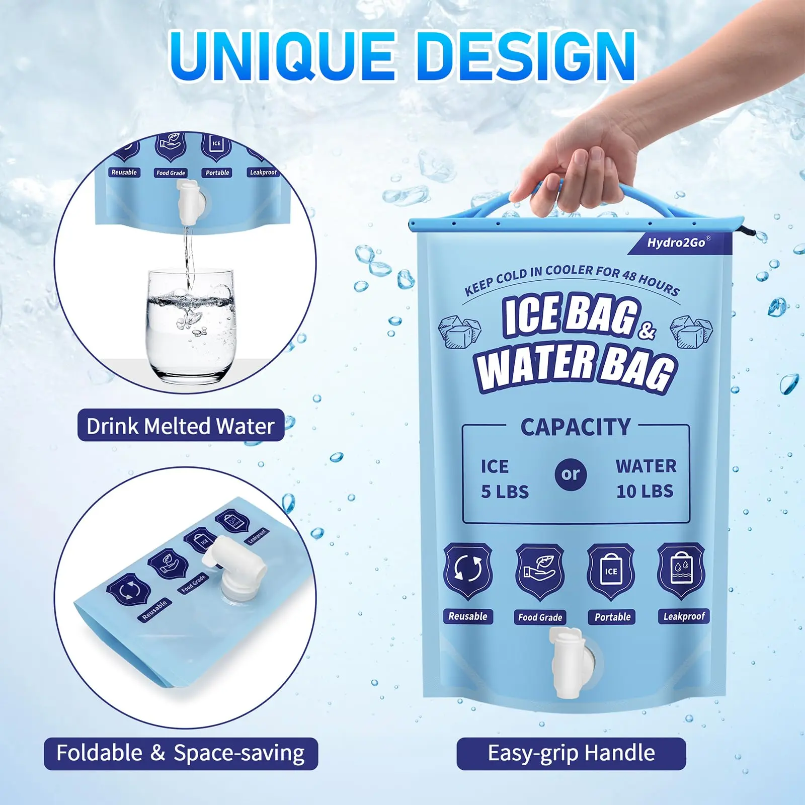 Reusable Large Leakproof Ice Bags - Extra Large Capacity - Instant Cooler - Long Lasting - Ideal for Camping, Fishing, Picnic, Hiking, Beach Outdoor