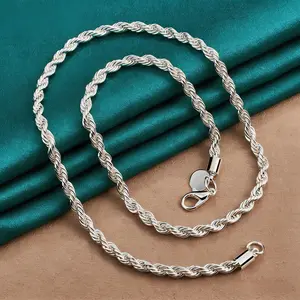 Solid 925 Sterling Silver Twisted Rope Chain Necklace for Men Women, Polished Diamond-Cut Cable Link Chain, Hypoallergenic Durable Classic Jewelry, 16/18/20/22/24 Inch, Perfect Birthday Christmas Gift for Him Her